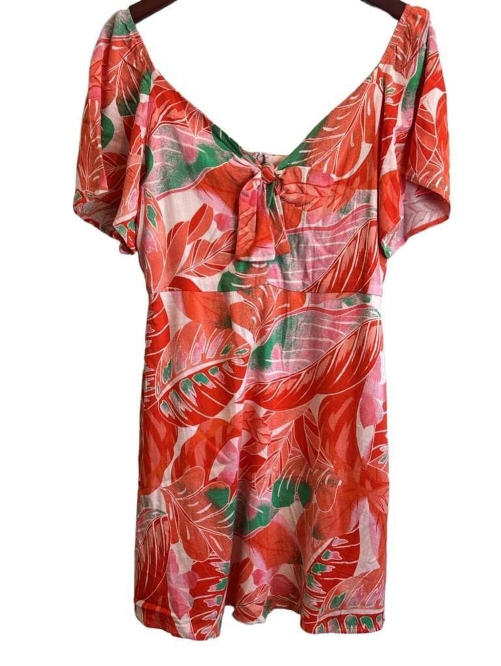 Gianni Bini Women's Flutter Sleeve Tropical Print Mini Dress Sz L